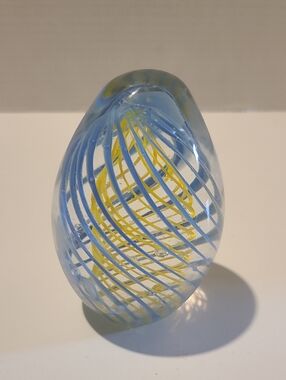Handblown Blue and Yellow Glass Art Sculpture